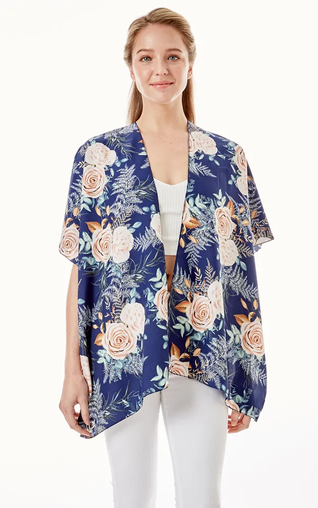 LOF1274 Rose Print Cover Up Kimono