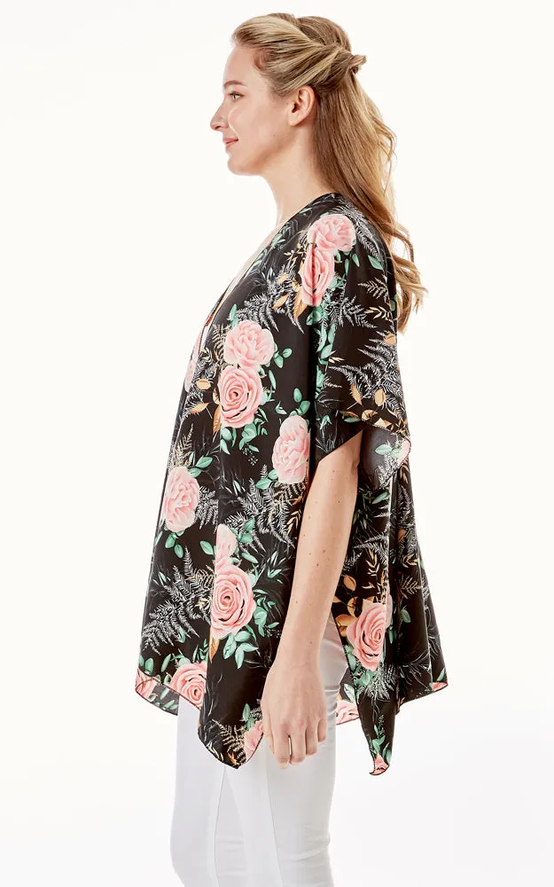 LOF1274 Rose Print Cover Up Kimono