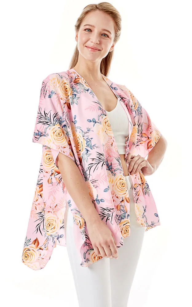 LOF1274 Rose Print Cover Up Kimono