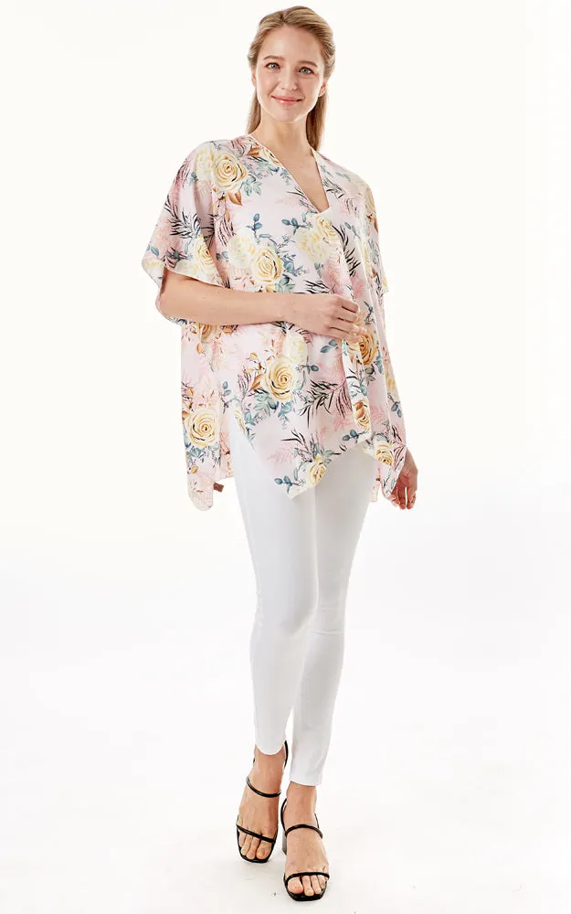 LOF1274 Rose Print Cover Up Kimono