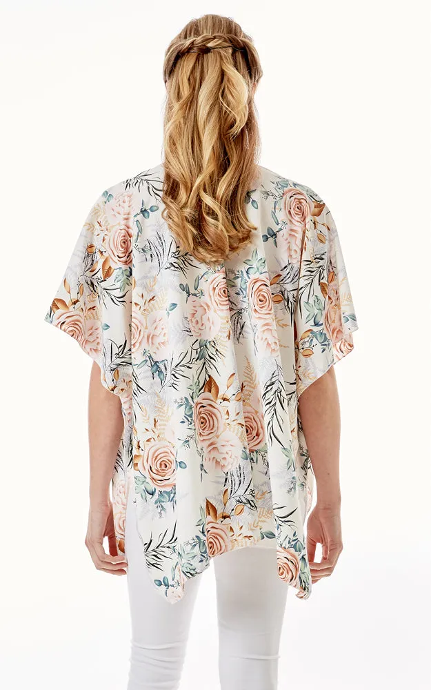 LOF1274 Rose Print Cover Up Kimono