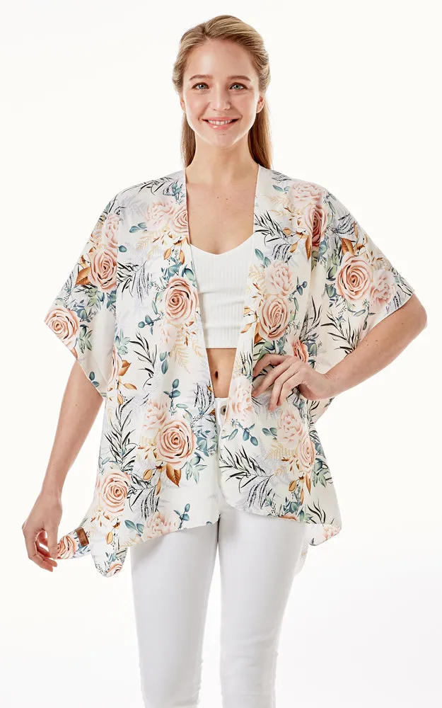 LOF1274 Rose Print Cover Up Kimono