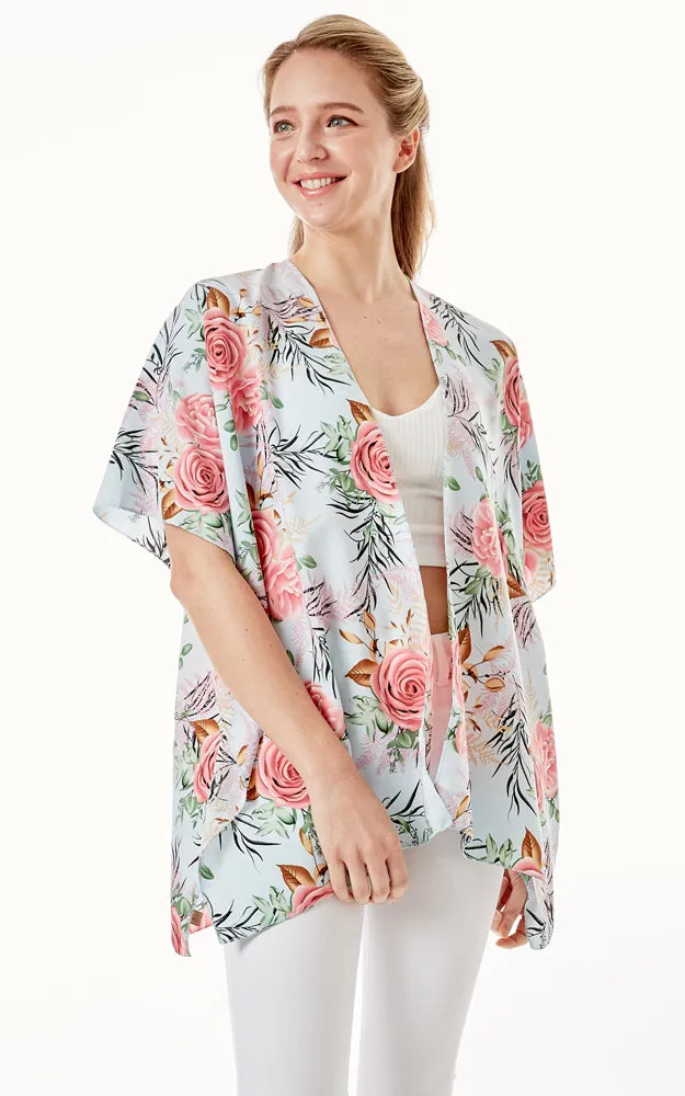 LOF1274 Rose Print Cover Up Kimono