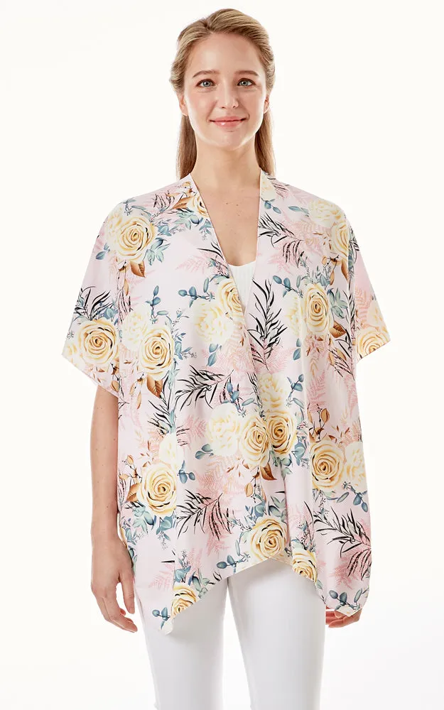 LOF1274 Rose Print Cover Up Kimono