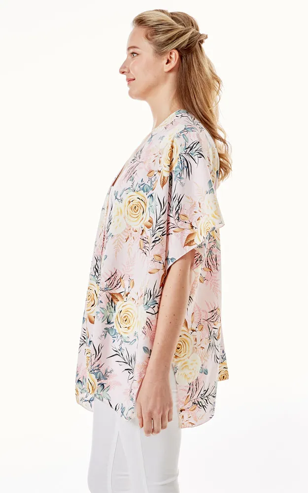 LOF1274 Rose Print Cover Up Kimono