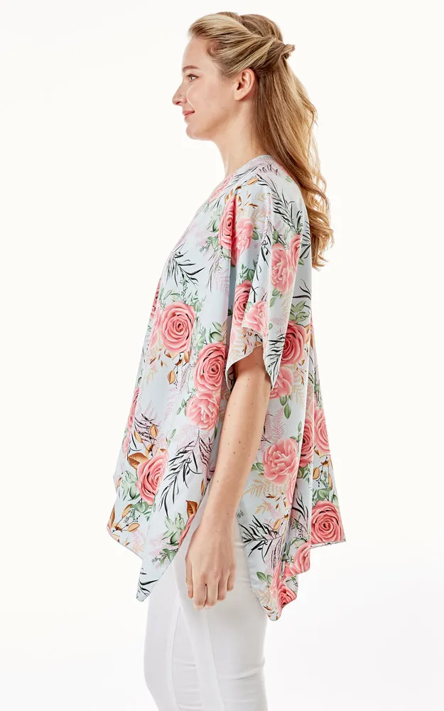LOF1274 Rose Print Cover Up Kimono