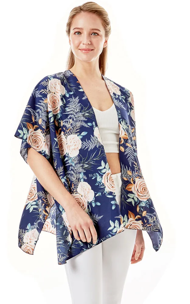 LOF1274 Rose Print Cover Up Kimono