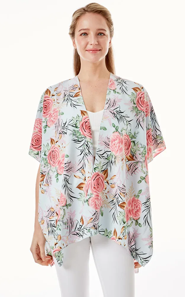 LOF1274 Rose Print Cover Up Kimono