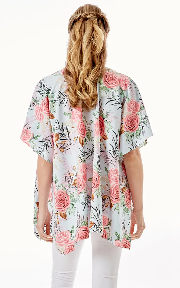 LOF1274 Rose Print Cover Up Kimono