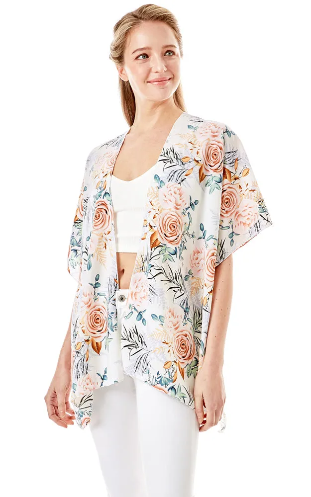 LOF1274 Rose Print Cover Up Kimono