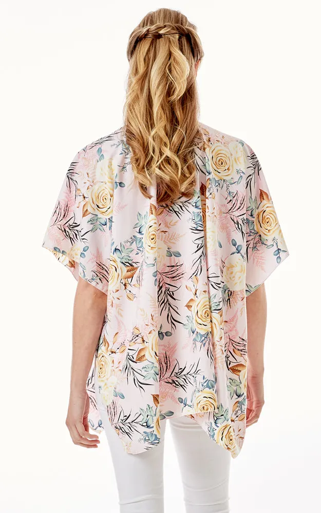 LOF1274 Rose Print Cover Up Kimono