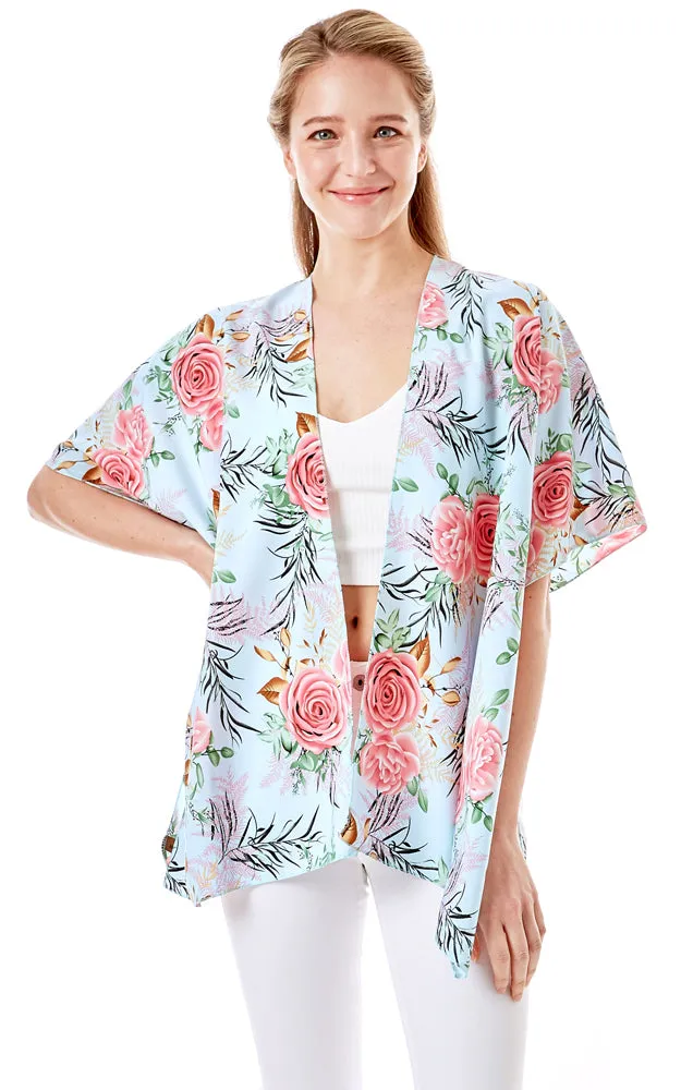 LOF1274 Rose Print Cover Up Kimono
