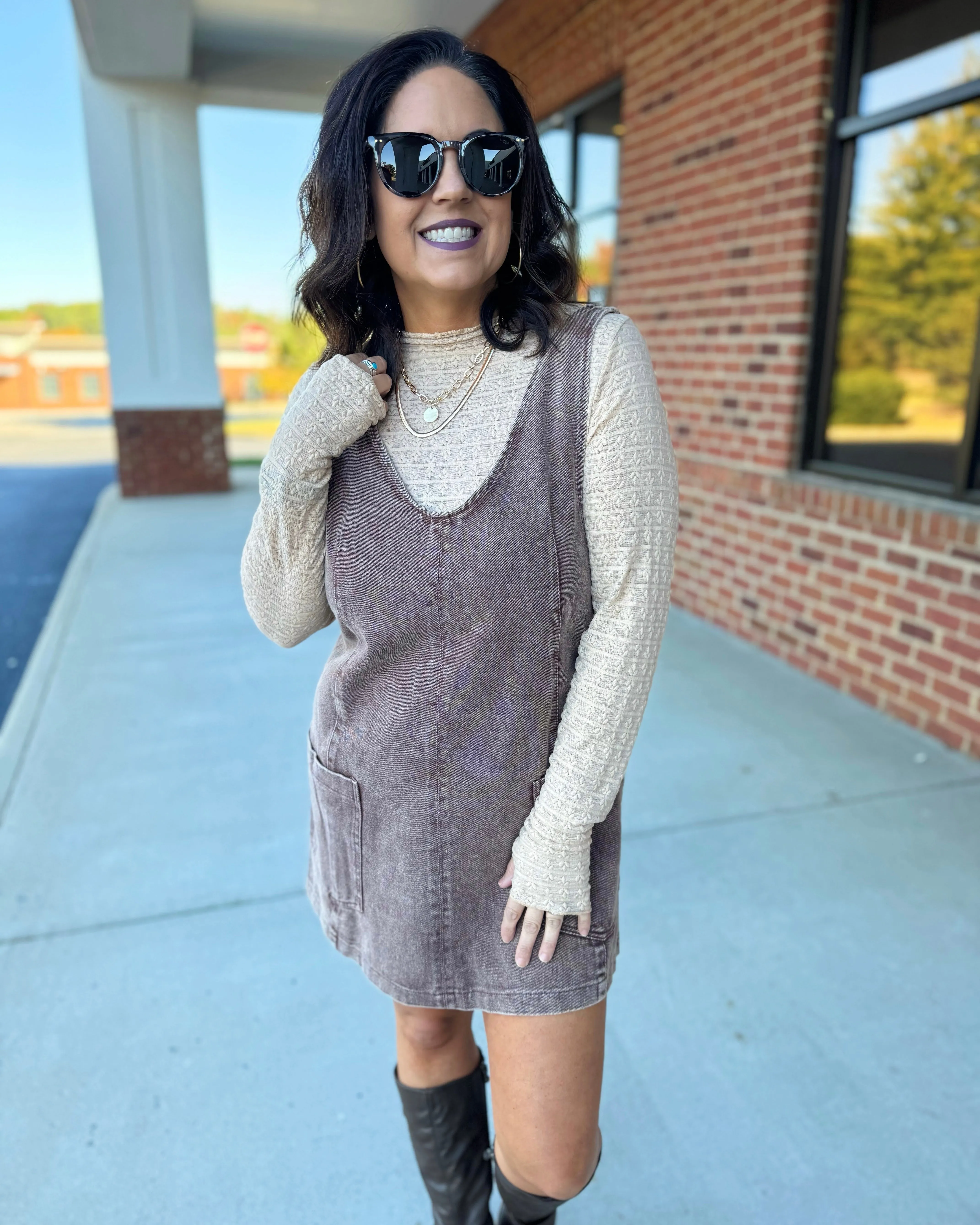 Maria Overall Dress in Brown FINAL SALE