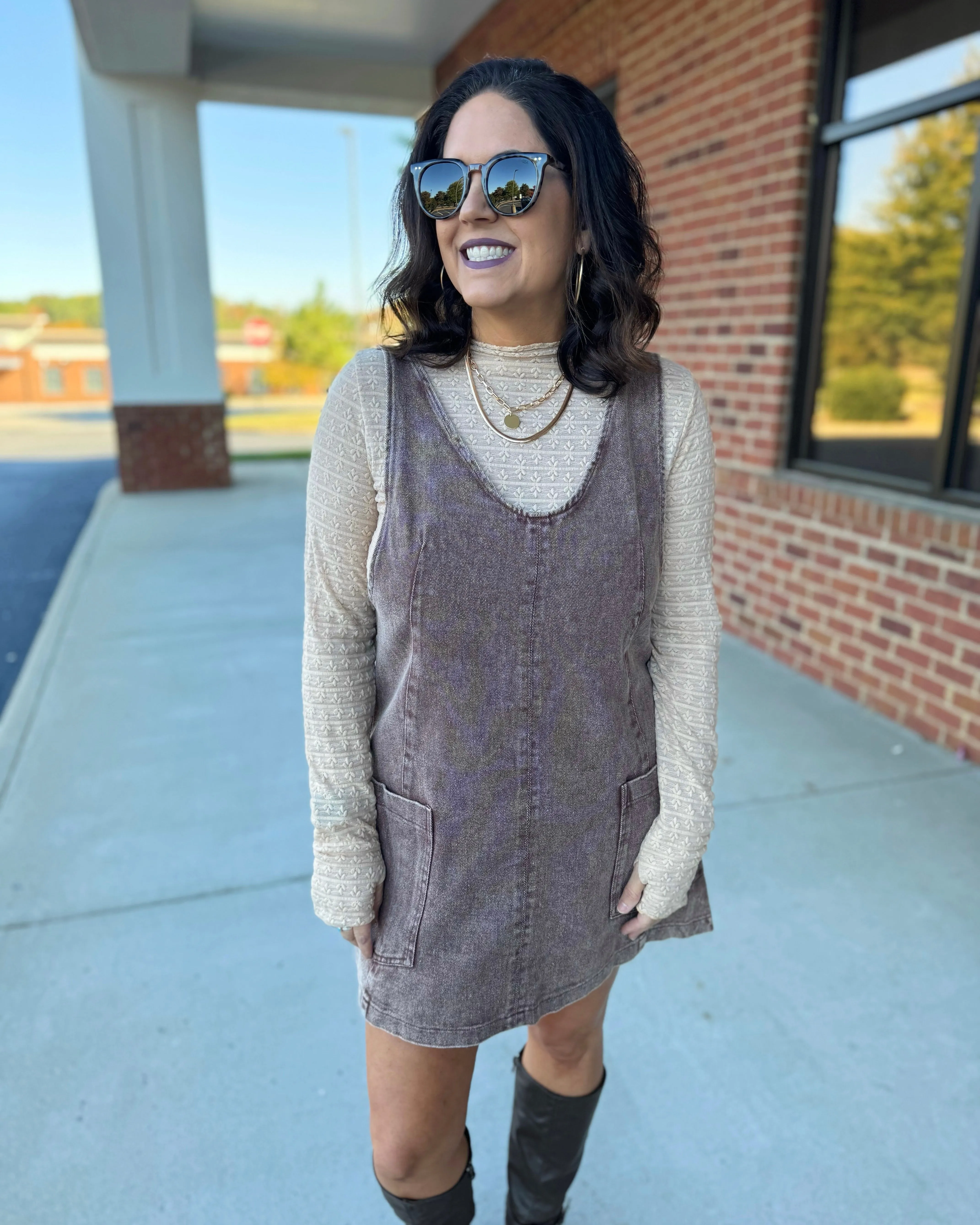 Maria Overall Dress in Brown FINAL SALE