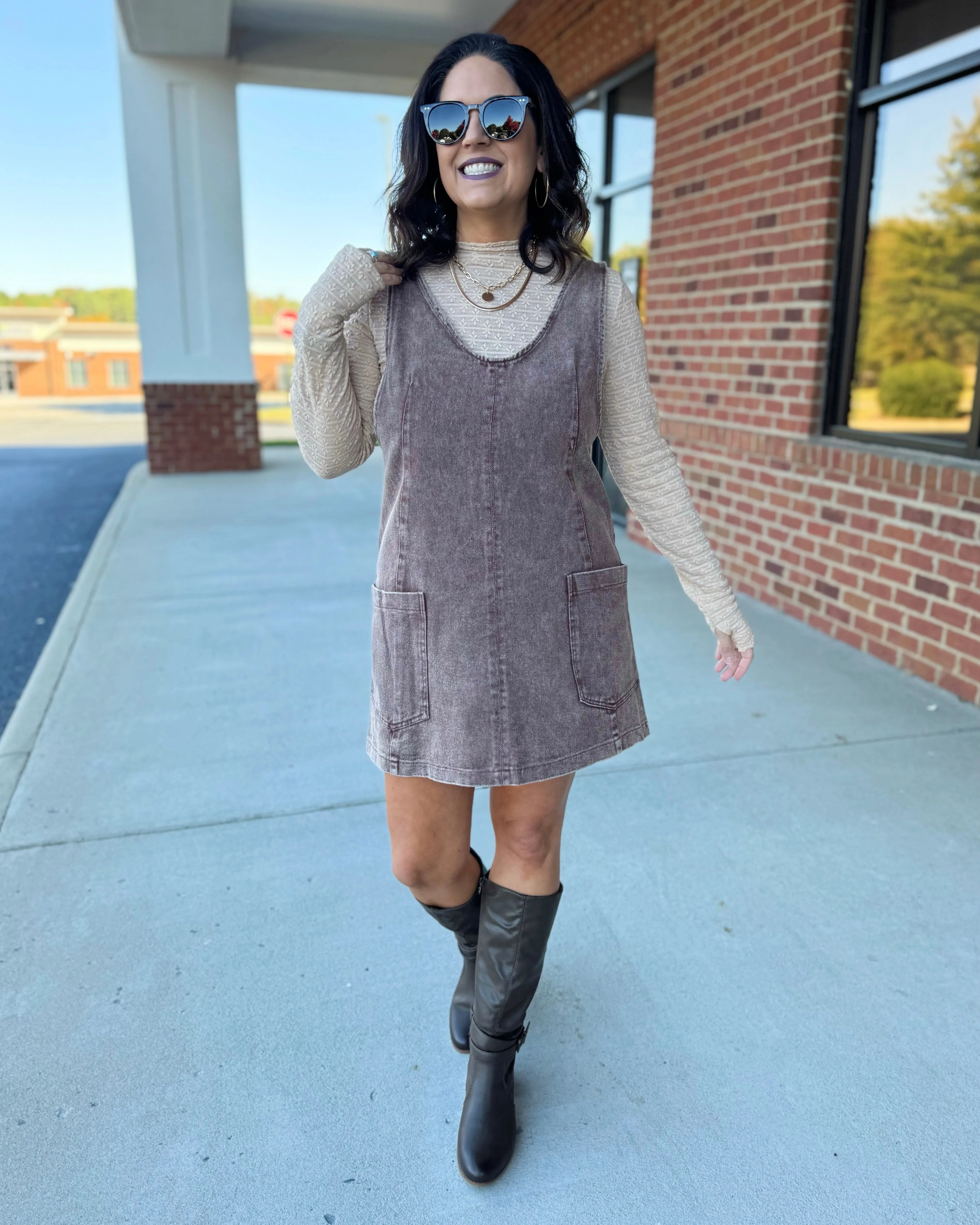 Maria Overall Dress in Brown FINAL SALE