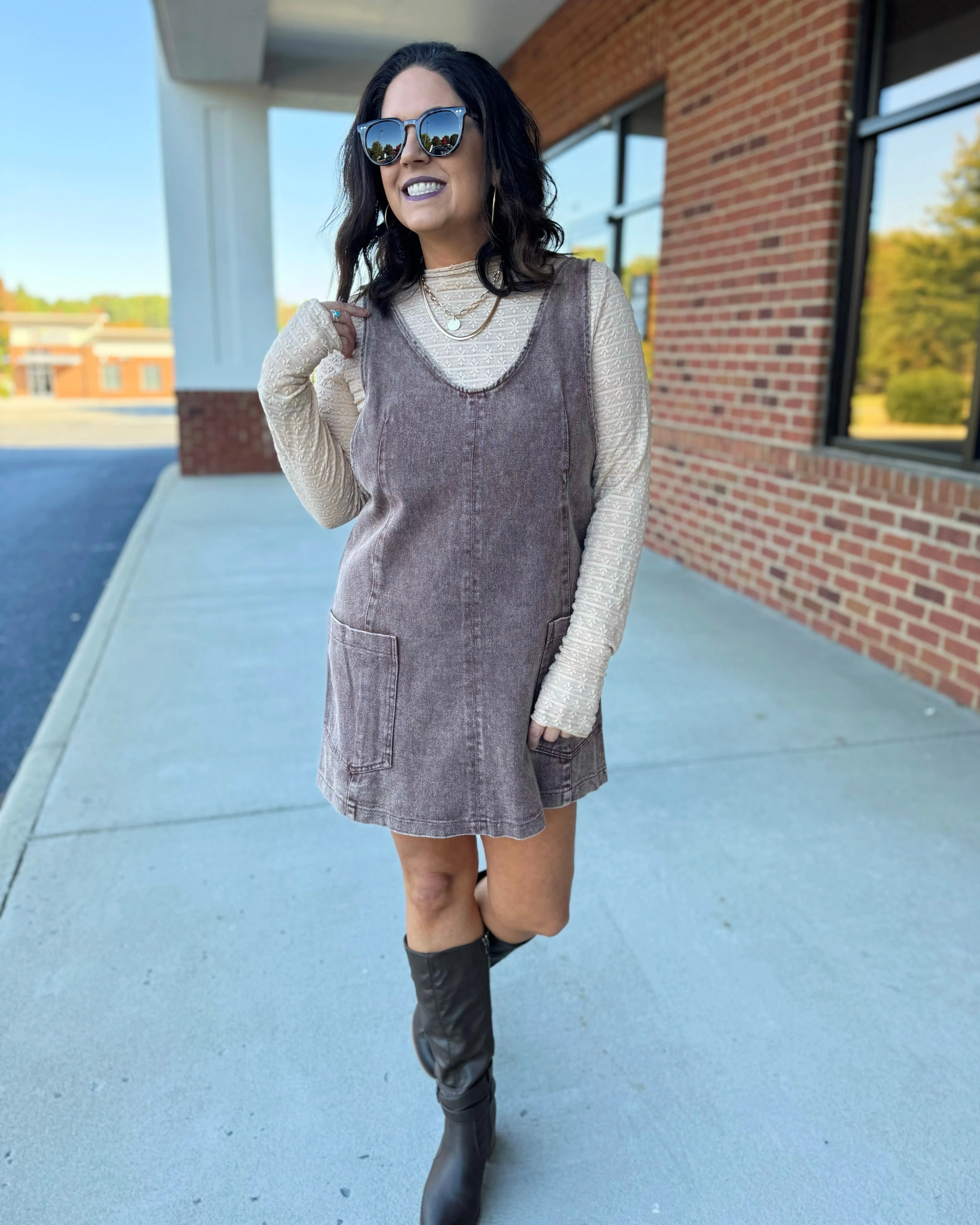 Maria Overall Dress in Brown FINAL SALE