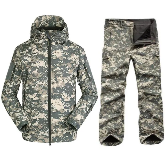Men Camouflage Jacket Sets Outdoor Shark Skin Soft Shell Windbreaker Waterproof Hunting Clothes Set Military Tactical Clothing