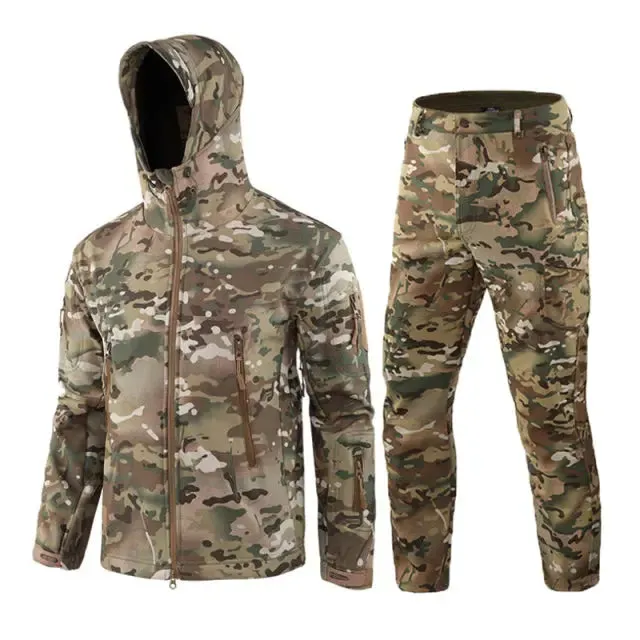 Men Camouflage Jacket Sets Outdoor Shark Skin Soft Shell Windbreaker Waterproof Hunting Clothes Set Military Tactical Clothing