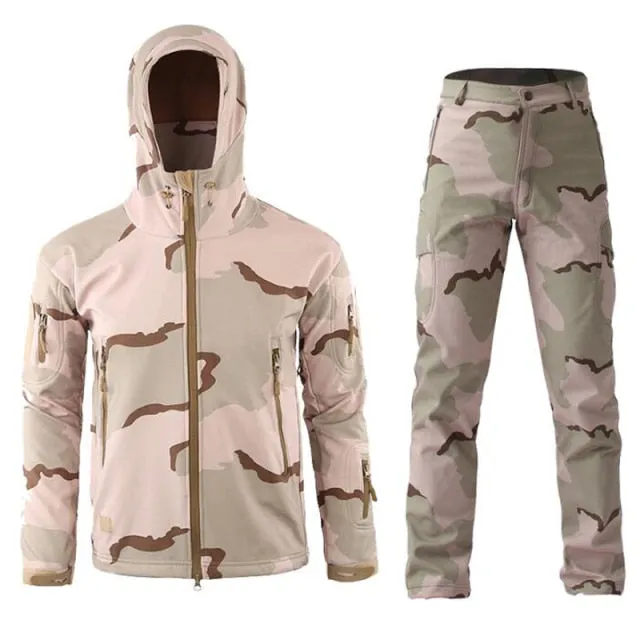 Men Camouflage Jacket Sets Outdoor Shark Skin Soft Shell Windbreaker Waterproof Hunting Clothes Set Military Tactical Clothing