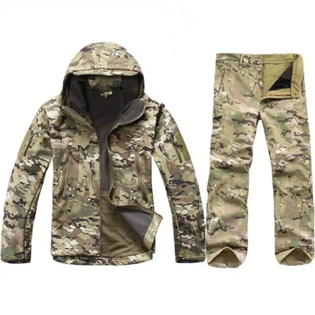 Men Camouflage Jacket Sets Outdoor Shark Skin Soft Shell Windbreaker Waterproof Hunting Clothes Set Military Tactical Clothing