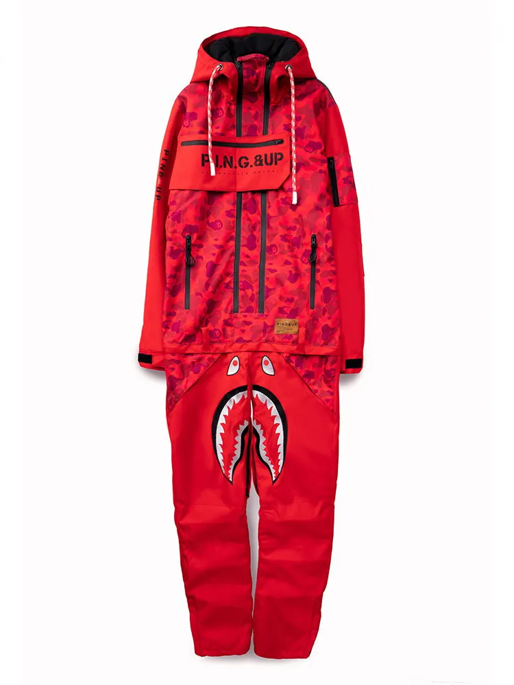 Men's P-40 Fighter & Shark Conjoined One Piece Snowboard Suits
