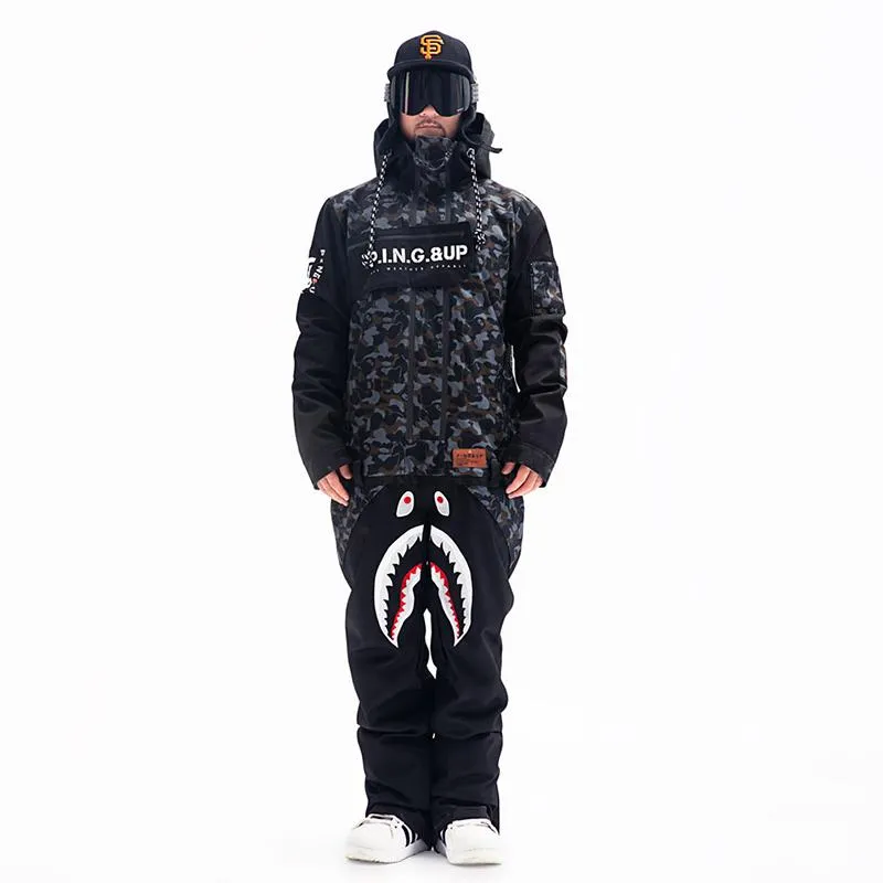 Men's P-40 Fighter & Shark Conjoined One Piece Snowboard Suits