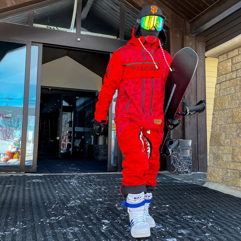 Men's P-40 Fighter & Shark Conjoined One Piece Snowboard Suits
