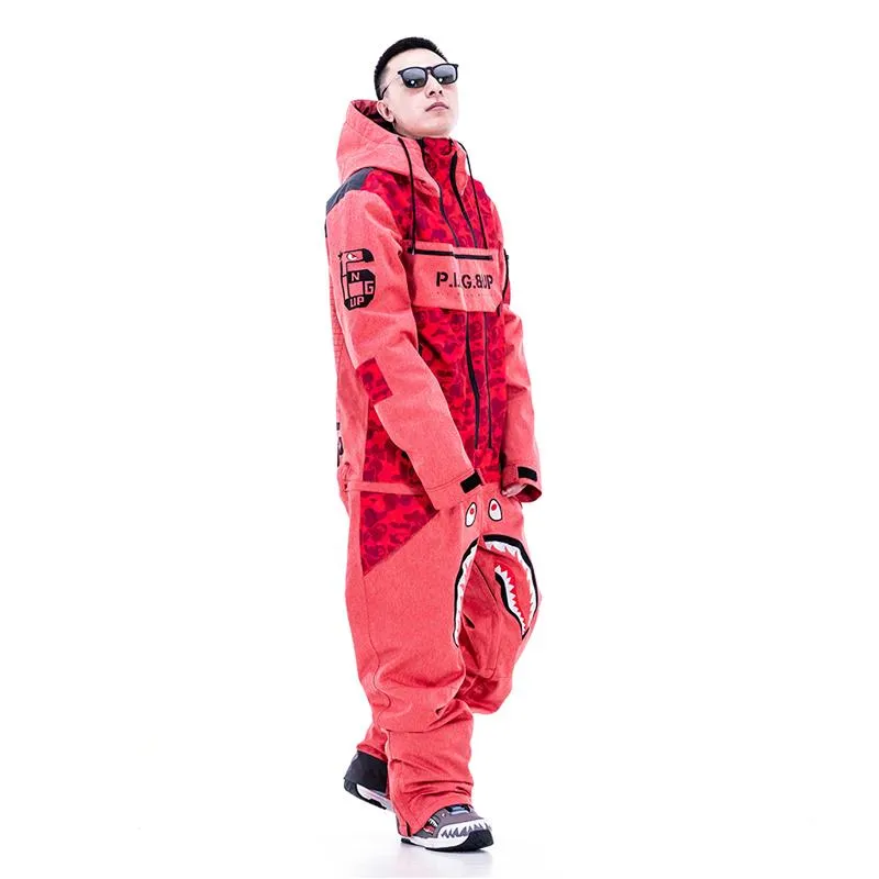 Men's P-40 Fighter & Shark Conjoined One Piece Snowboard Suits