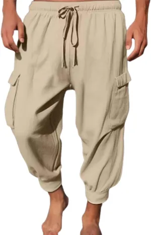 Mens Summer Yoga Pants Elastic Waist Ankle Length Cargo Pants with Multi Pockets Loose Fit Casual Cinch Bottom Trousers Mens Summer Yoga Pants Elastic Waist Ankle Length Cargo Pants with Multi Pockets Loose Fit Casual Cinch Bottom Trousers