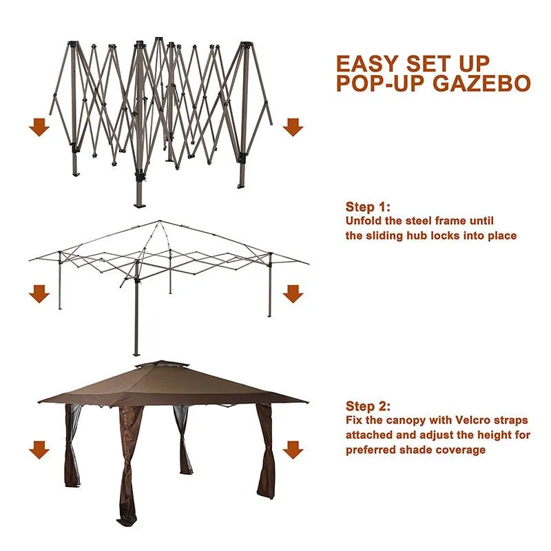 Phi Villa 13' x 13' Straight Leg Pop-up Canopy Party Gazebo, 169 Sq. Ft of Shade