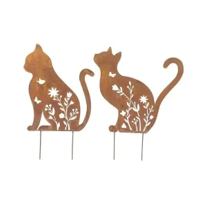 Set of 2 Rust Sitting Cat Garden Stakes