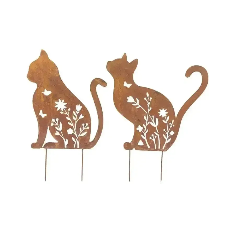Set of 2 Rust Sitting Cat Garden Stakes