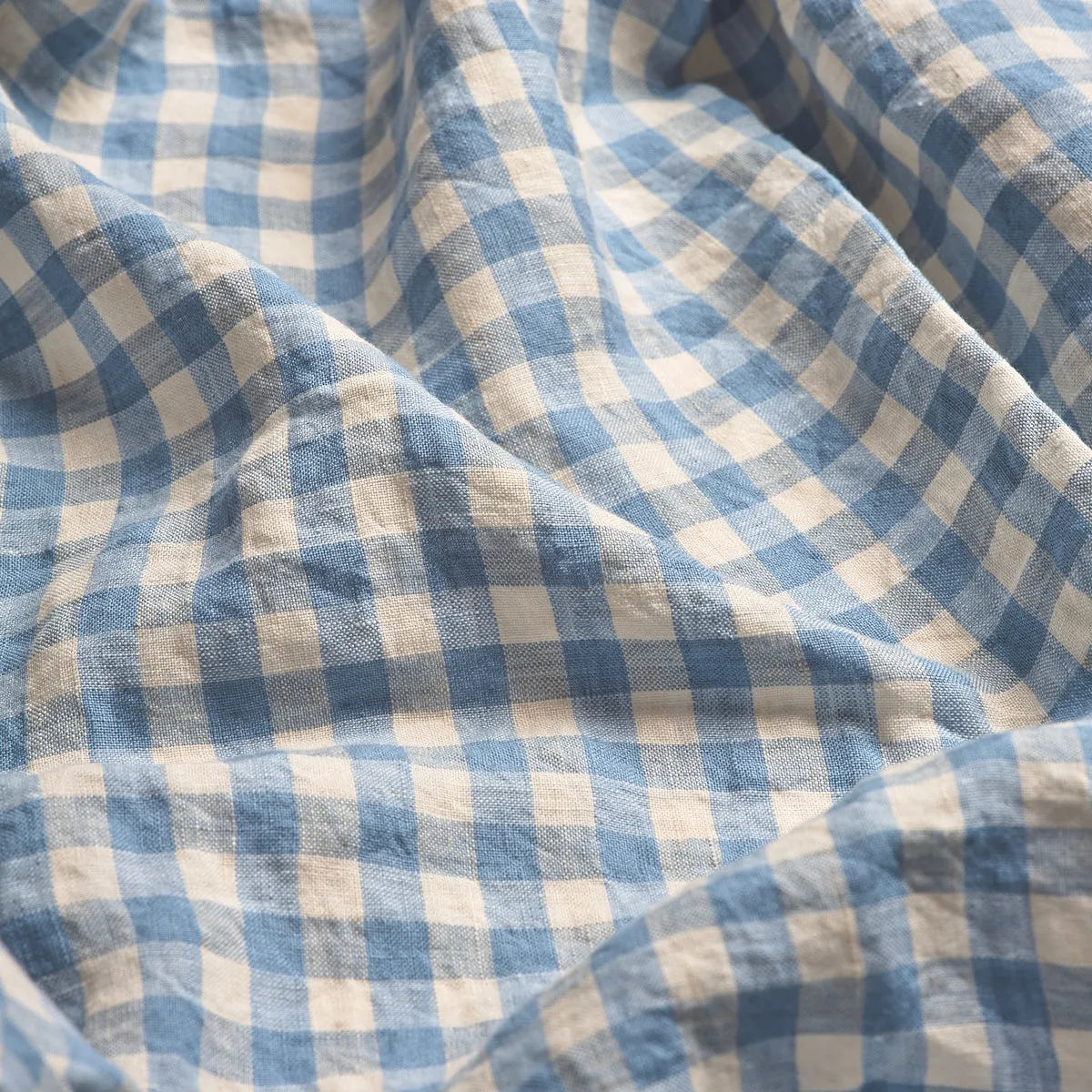 Warm Blue Gingham 100% Linen Fitted Sheet
