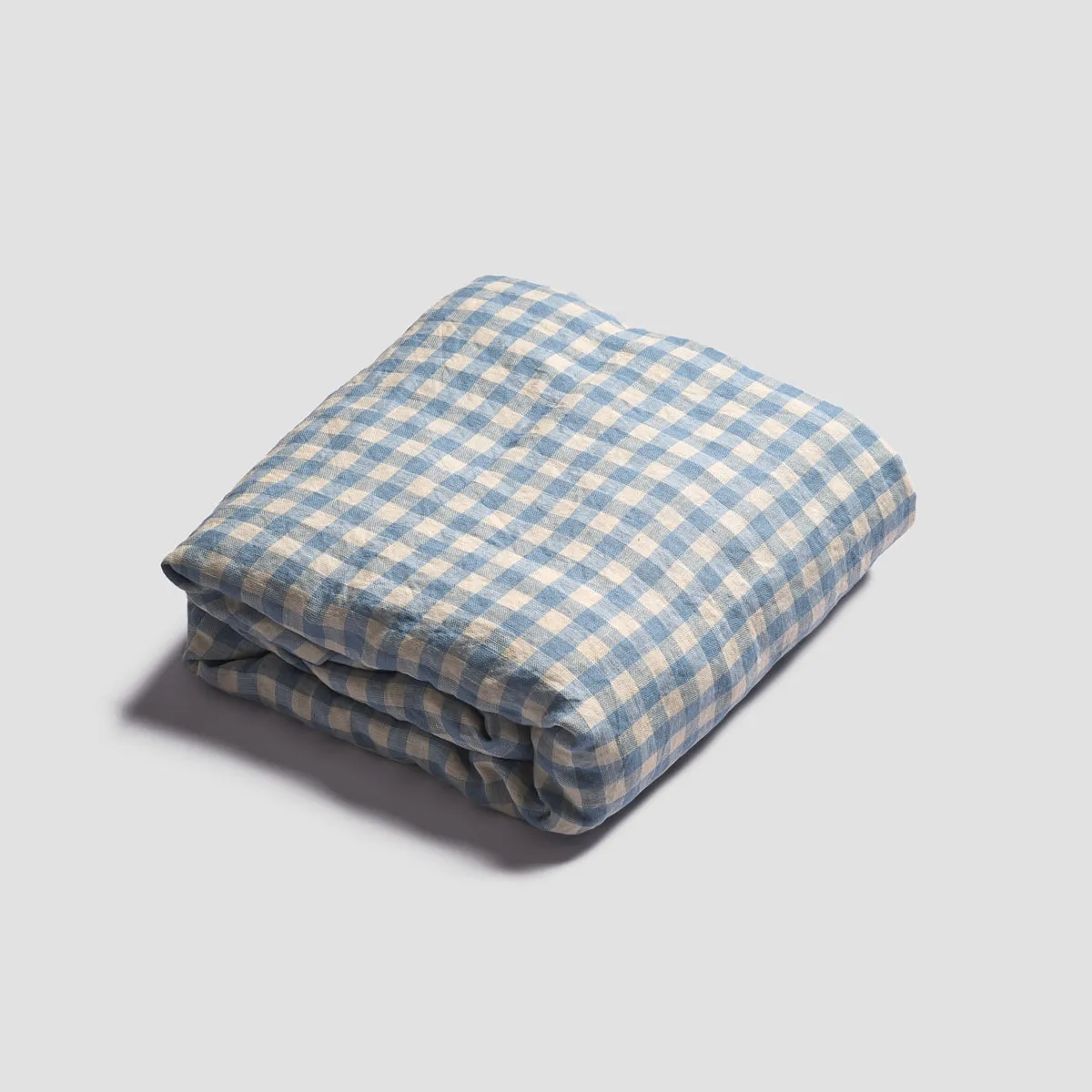 Warm Blue Gingham 100% Linen Fitted Sheet