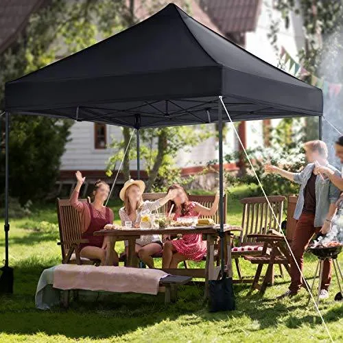 YAHEETECH 10x10 Pop up Canopy Tent - Heavy Duty Waterproof Adjustable Commercial Instant Canopy, Camping Canopy with Wheeled Bag, Canopy Sandbags x4, Tent Stakesx4 - Black