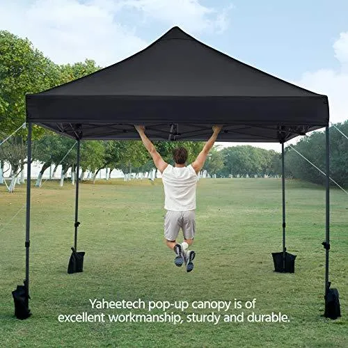 YAHEETECH 10x10 Pop up Canopy Tent - Heavy Duty Waterproof Adjustable Commercial Instant Canopy, Camping Canopy with Wheeled Bag, Canopy Sandbags x4, Tent Stakesx4 - Black