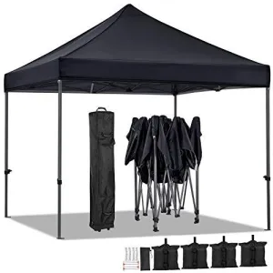 YAHEETECH 10x10 Pop up Canopy Tent - Heavy Duty Waterproof Adjustable Commercial Instant Canopy, Camping Canopy with Wheeled Bag, Canopy Sandbags x4, Tent Stakesx4 - Black